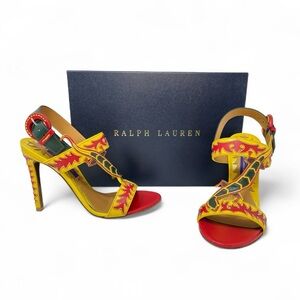 RARE NEW Ralph Lauren Purple Label Strappy Western Lizard Heels Sandals 36.5 6.5